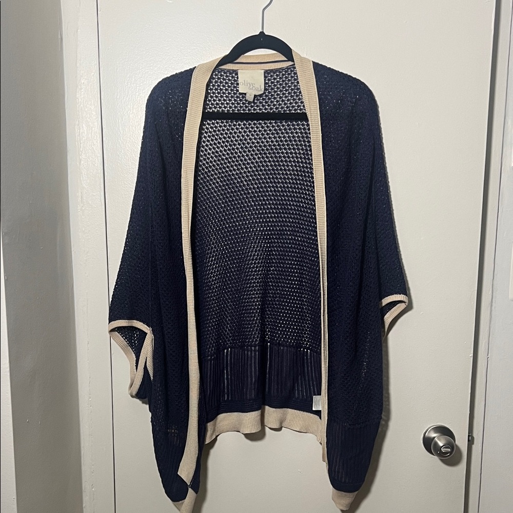 Olive & Oak Navy and Cream Knit Poncho